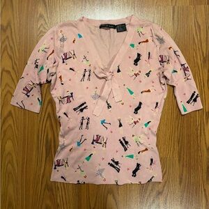 Nicole Miller Pink Graphic Print Silk Top